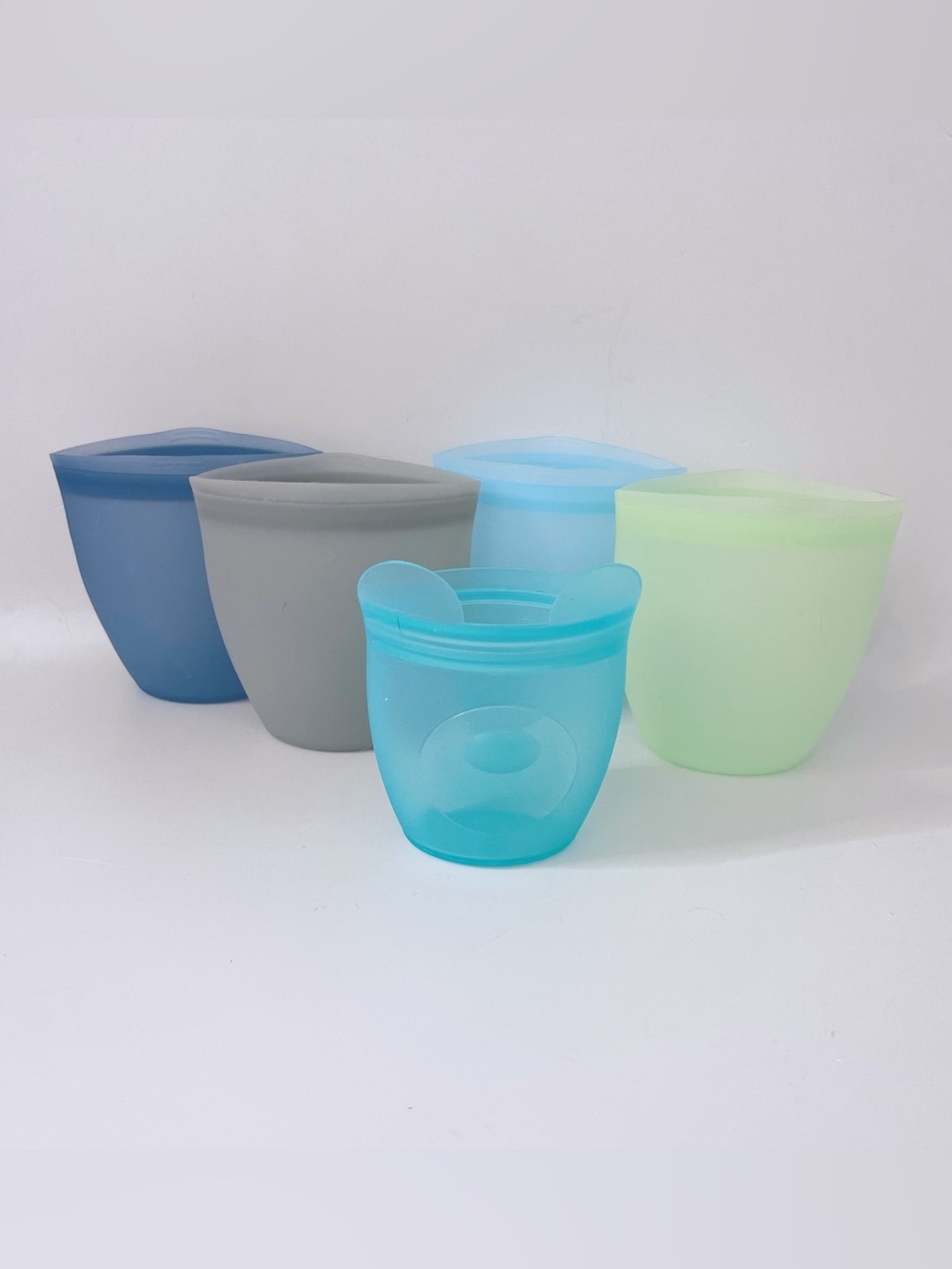 Reusable Silicone Snack Cups for Kids - Blue, Gray, Aqua & Light Green